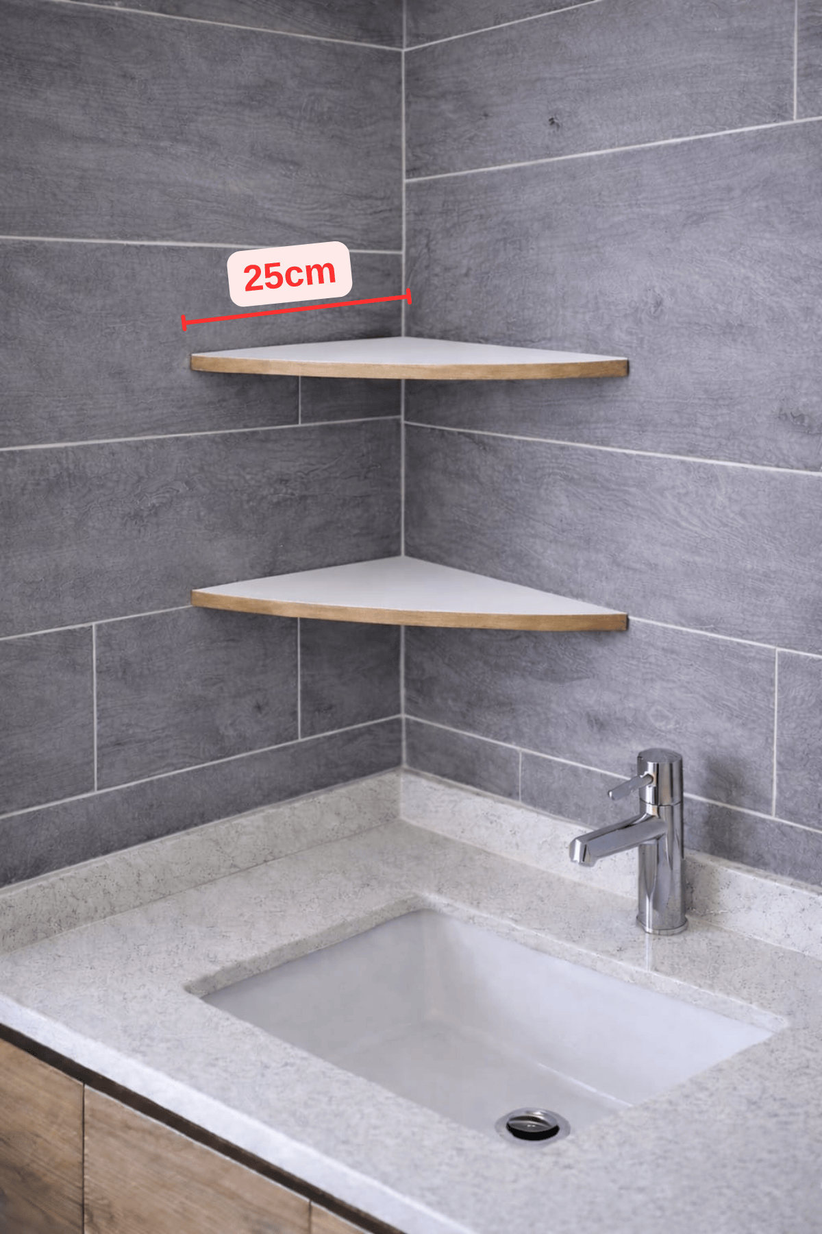 Üçgen Köşe Rafı 25 cm | Minimal Tasarım | 2’li Set | Alttan Montajlı Duvar Rafı