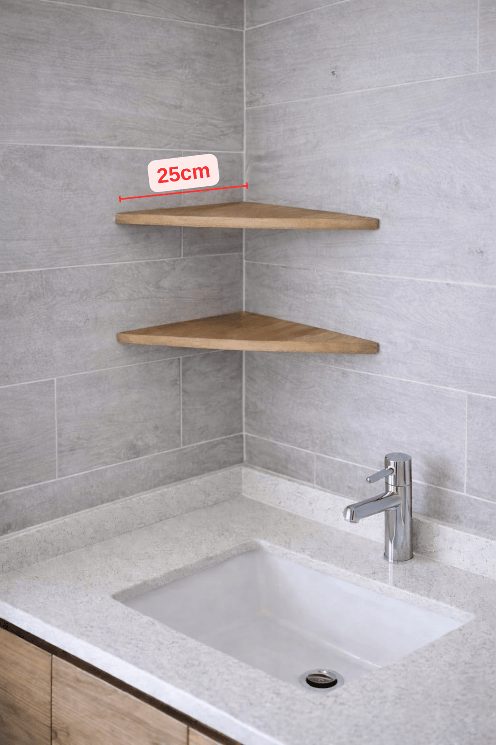 Üçgen Köşe Rafı 25 cm | Minimal Tasarım | 2’li Set | Alttan Montajlı Duvar Rafı