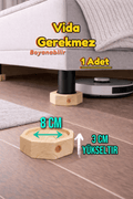 Robot Süpürge İçin Doğal Ahşap Baza Yükseltici ” 3 cm Yükseltir | Oyuklu Takoz (1 Adet)