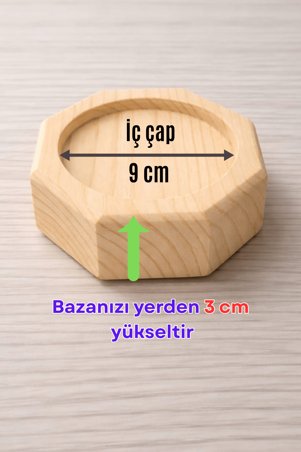 Robot Süpürge İçin Doğal Ahşap Baza Yükseltici ” 3 cm Yükseltir | Oyuklu Takoz (1 Adet)