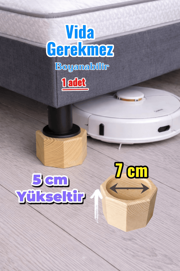 Robot Süpürge İçin Doğal Ahşap Baza Yükseltici, 