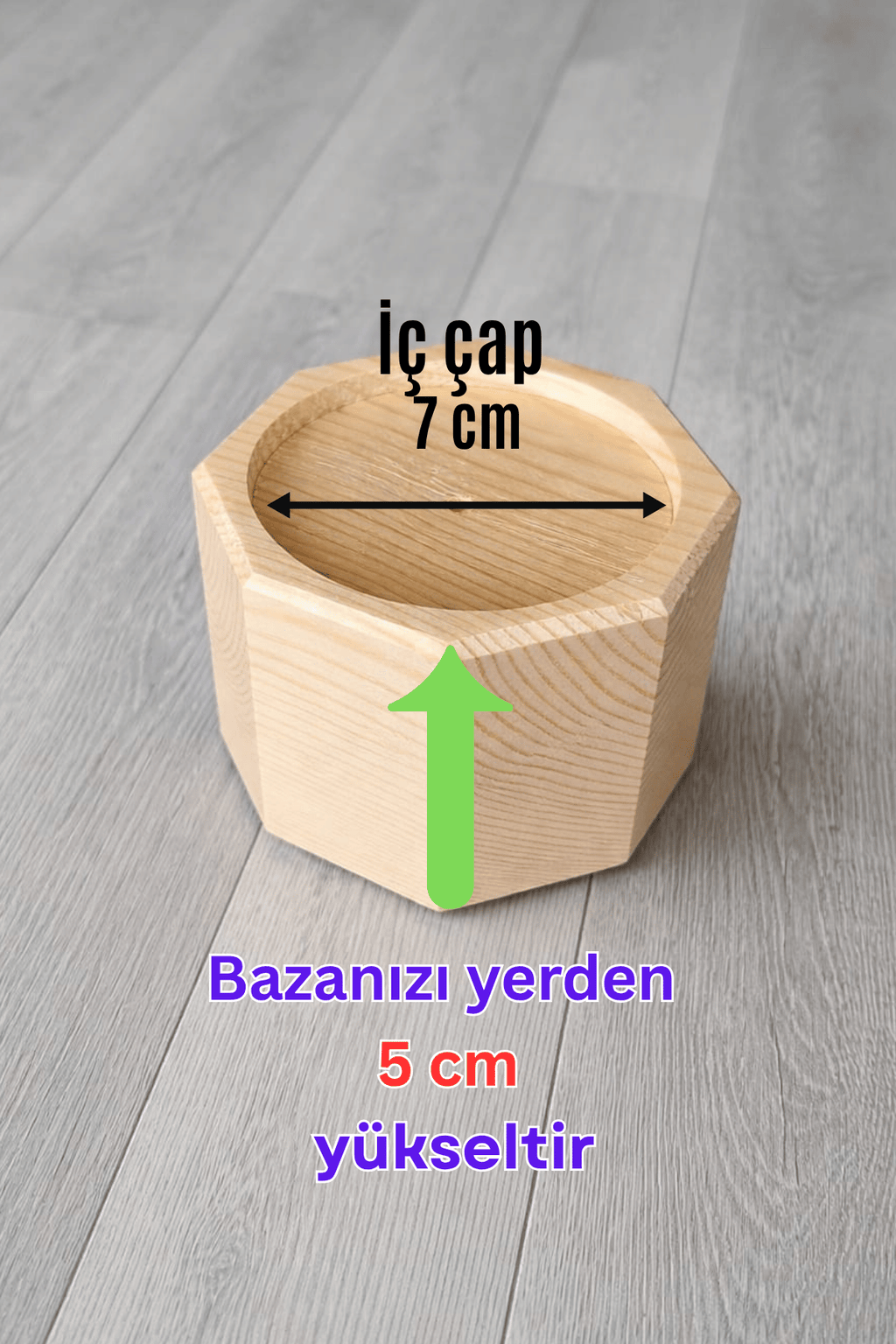 Robot Süpürge İçin Doğal Ahşap Baza Yükseltici, "5 CM yükseltir" | Oyuklu Takoz (1 Adet)