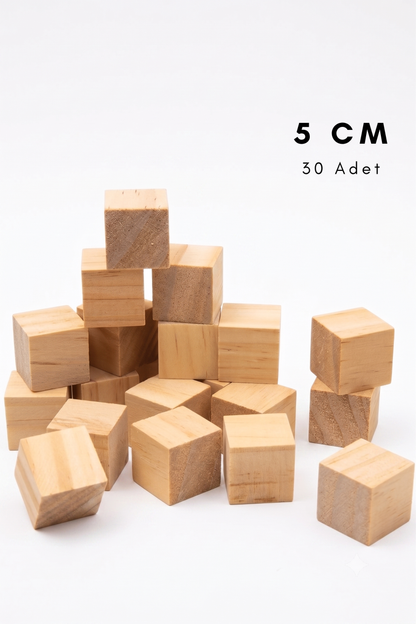 Ahşap Küp Seti 5 cm – 30 Adet