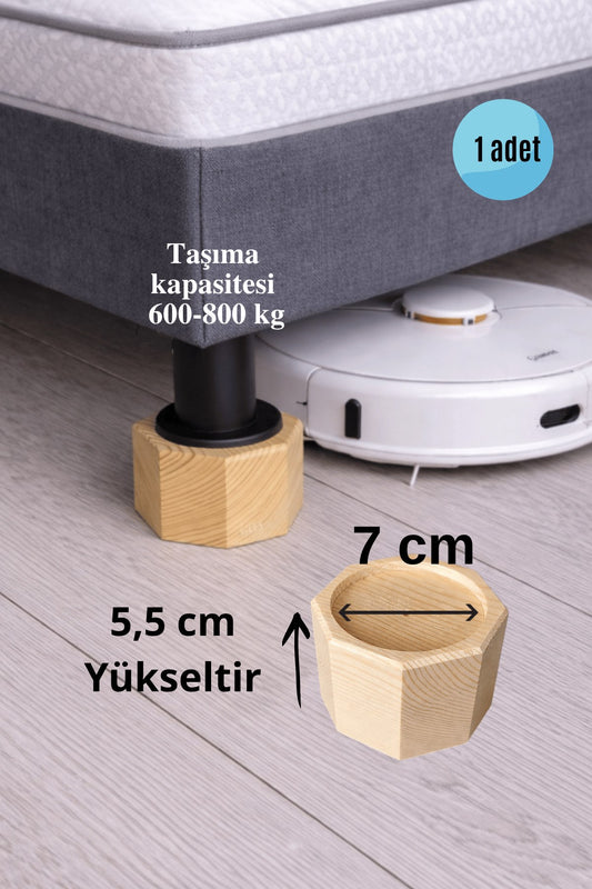Robot Süpürge İçin Ahşap Baza Yükseltici (5,5 cm Yükseltir, Çap.7) | Oyuklu Takoz (1 Adet)