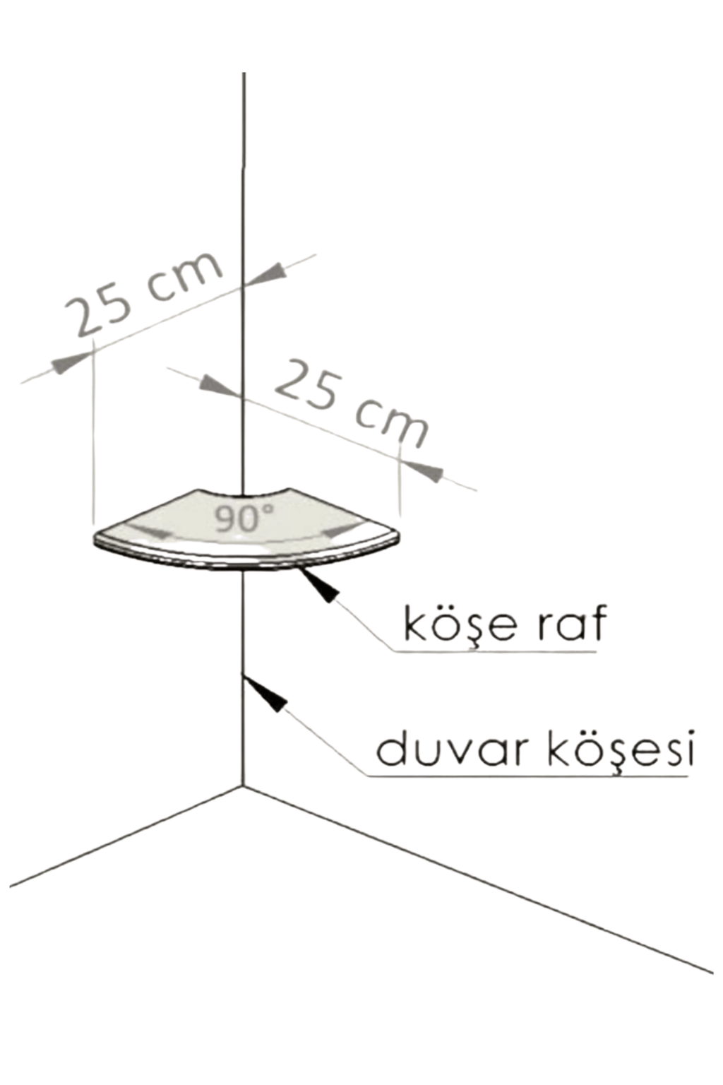 Tekli Duvar Rafı (25 cm) – Salon ve Oturma Odaları İçin Şık Köşe Rafıv