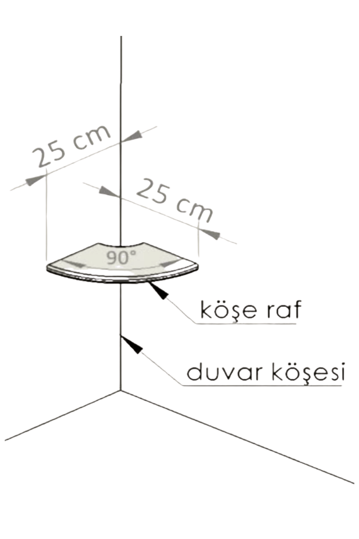 Tekli Duvar Rafı (25 cm) – Salon ve Oturma Odaları İçin Şık Köşe Rafıv
