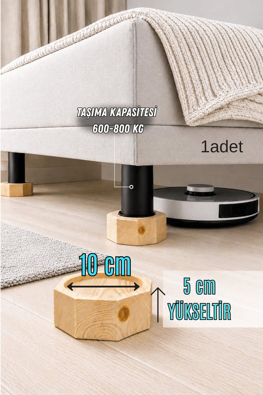 Robot Süpürge İçin Ahşap Baza Yükseltici, (5cm Yükseltir, Çap.10) | Oyuklu Takoz (1 Adet)