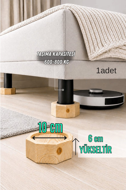 Robot Süpürge İçin Ahşap Baza Yükseltici, (6cm Yükseltir, Çap.10) | Oyuklu Takoz (1 Adet)