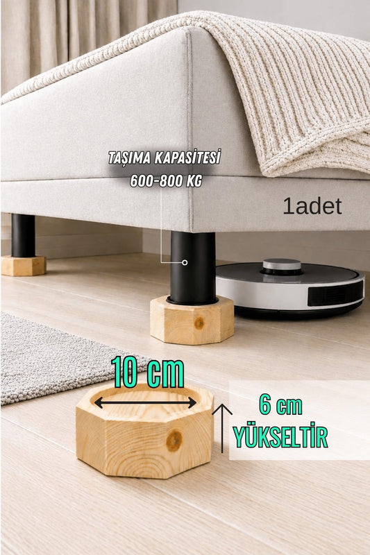 Robot Süpürge İçin Ahşap Baza Yükseltici, (6cm Yükseltir, Çap.10) | Oyuklu Takoz (1 Adet)