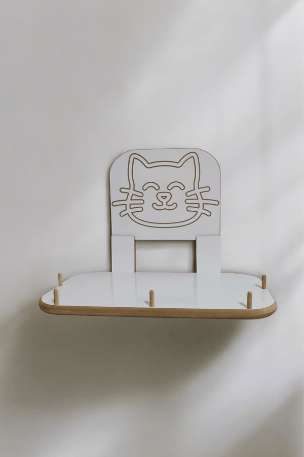 Kedi Yatağı, Duvara Monte Premium (30x48 cm) CNC Kazımalı 3D Figürlü|Sağlam Vida Sistemli | Minderli