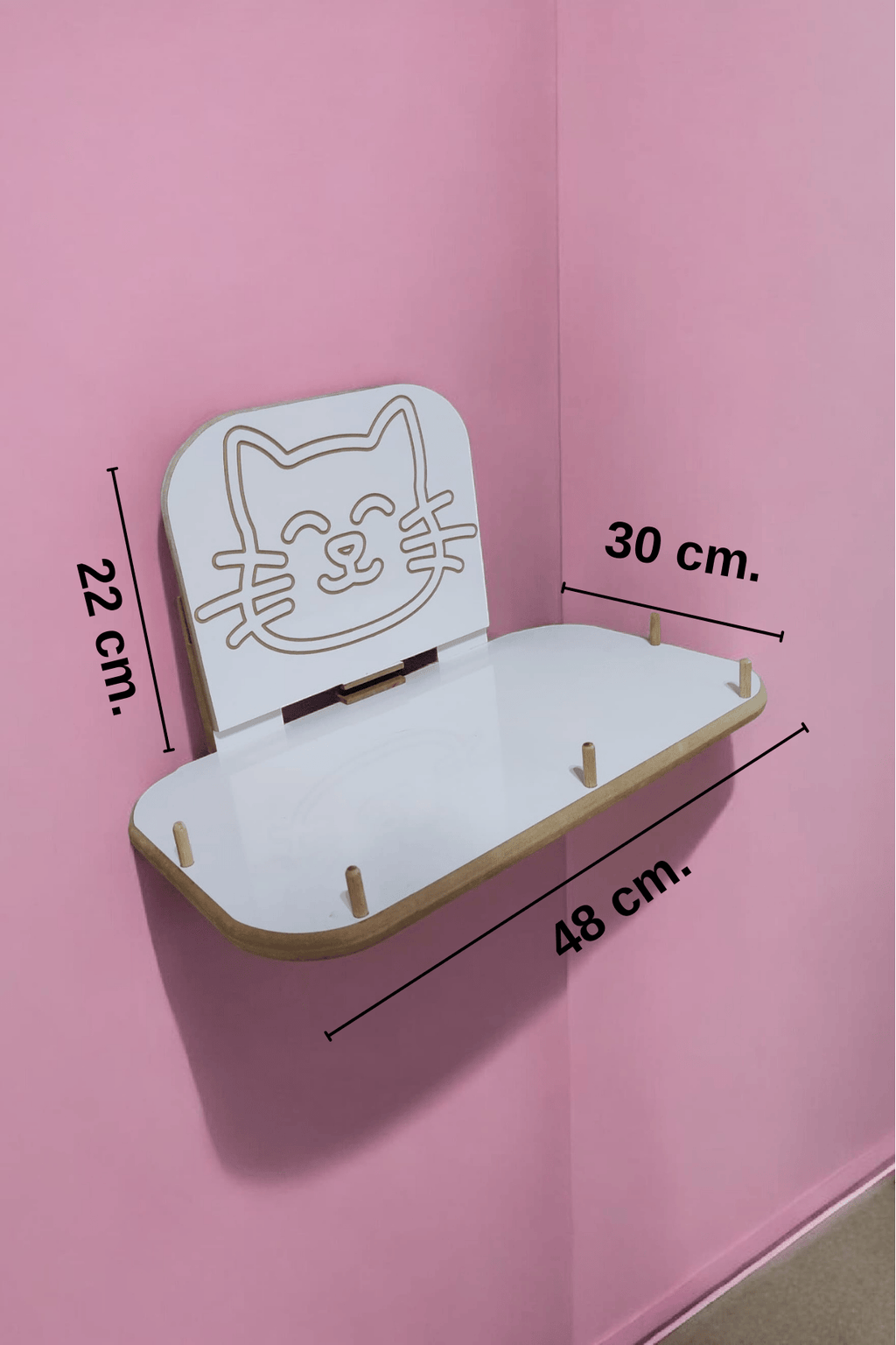 Kedi Yatağı, Duvara Monte Premium (30x48 cm) CNC Kazımalı 3D Figürlü|Sağlam Vida Sistemli | Minderli