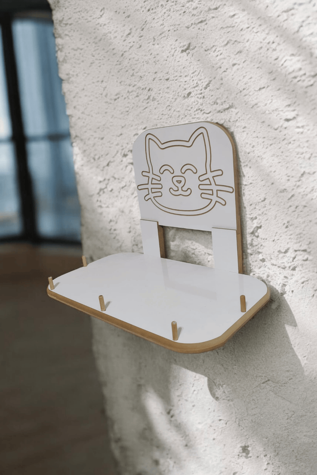 Kedi Yatağı, Duvara Monte Premium (30x48 cm) CNC Kazımalı 3D Figürlü|Sağlam Vida Sistemli | Minderli