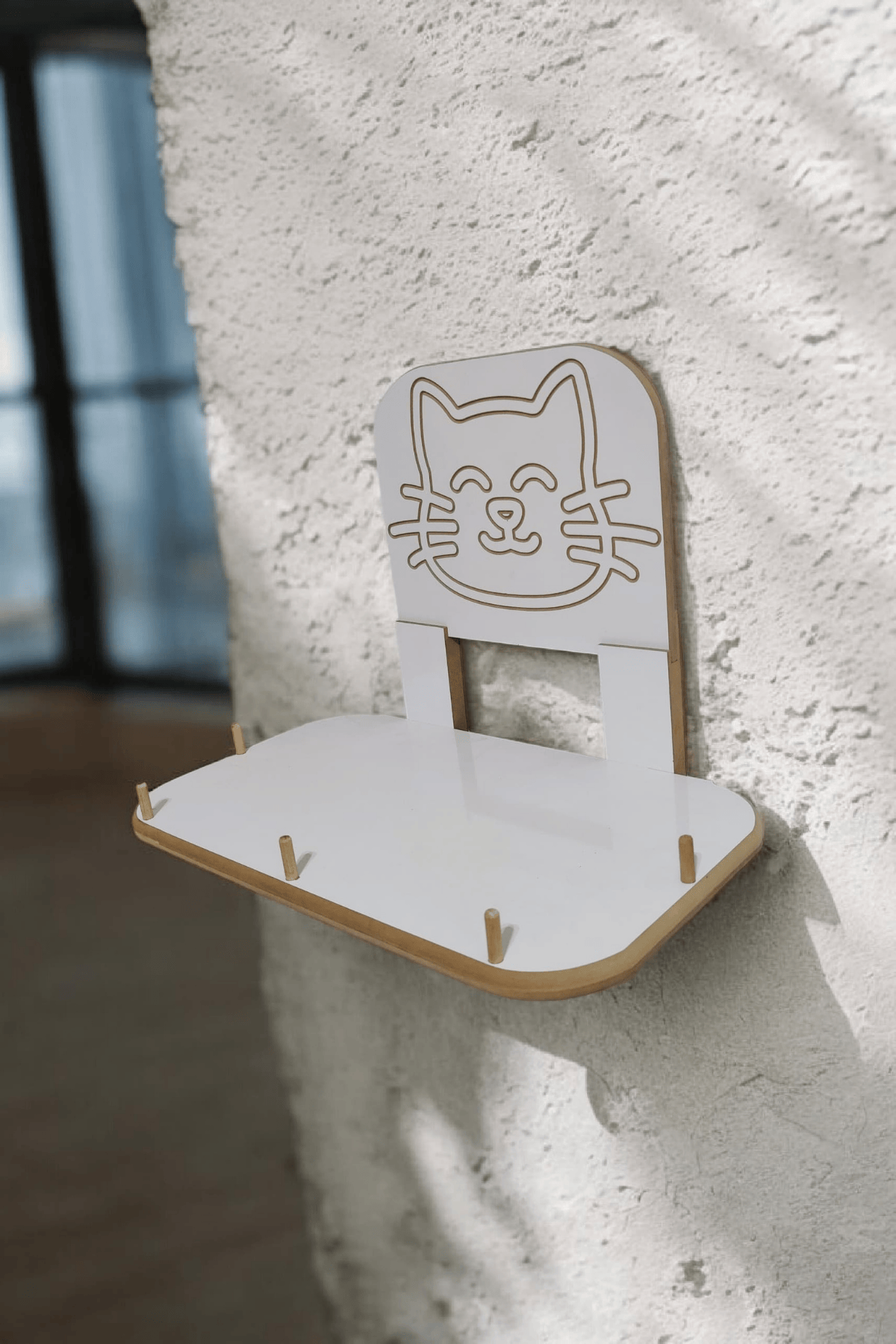 Kedi Yatağı, Duvara Monte Premium (30x48 cm) CNC Kazımalı 3D Figürlü|Sağlam Vida Sistemli | Minderli